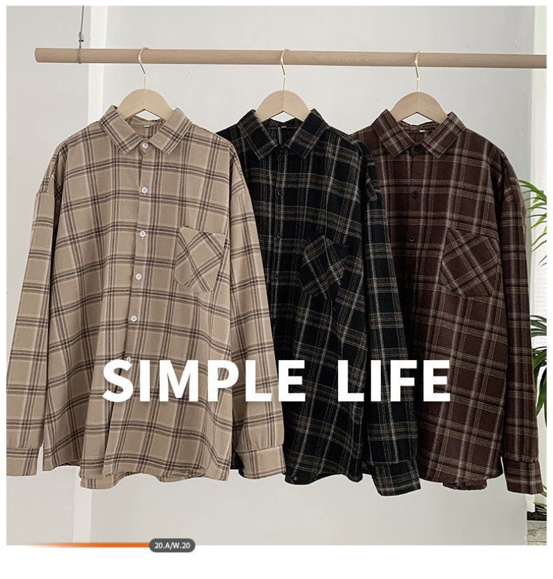 Thumbnail: Vintage Plaid Shirts Women Autumn Long Sleeve Oversize Button Up Shirt Korean Fa