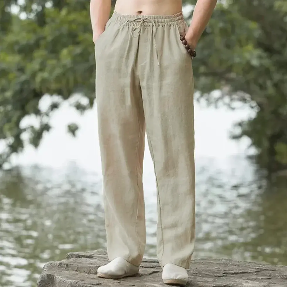 Thumbnail: 2025 New Blue Men's Beach Pants Joggers Streetwear Cotton Linen Sweatpants Casua