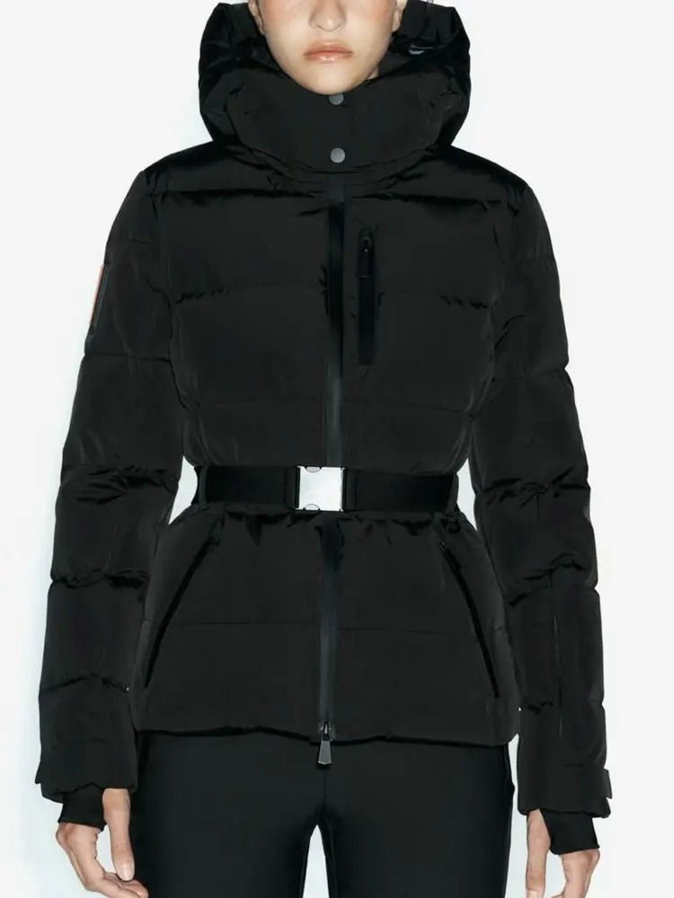 Thumbnail: Women's Winter Hooded High Waist Padded Sport Parkas Coats with Belt Female Eleg