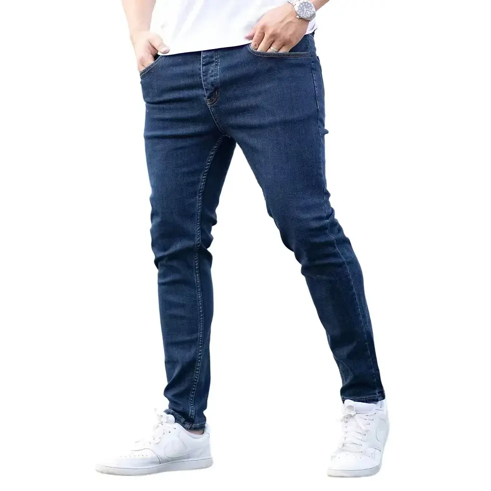 Thumbnail: Spring Mens Black Blue Pants Pure Color Stretch Jeans Street Casual Slim Fit Tro