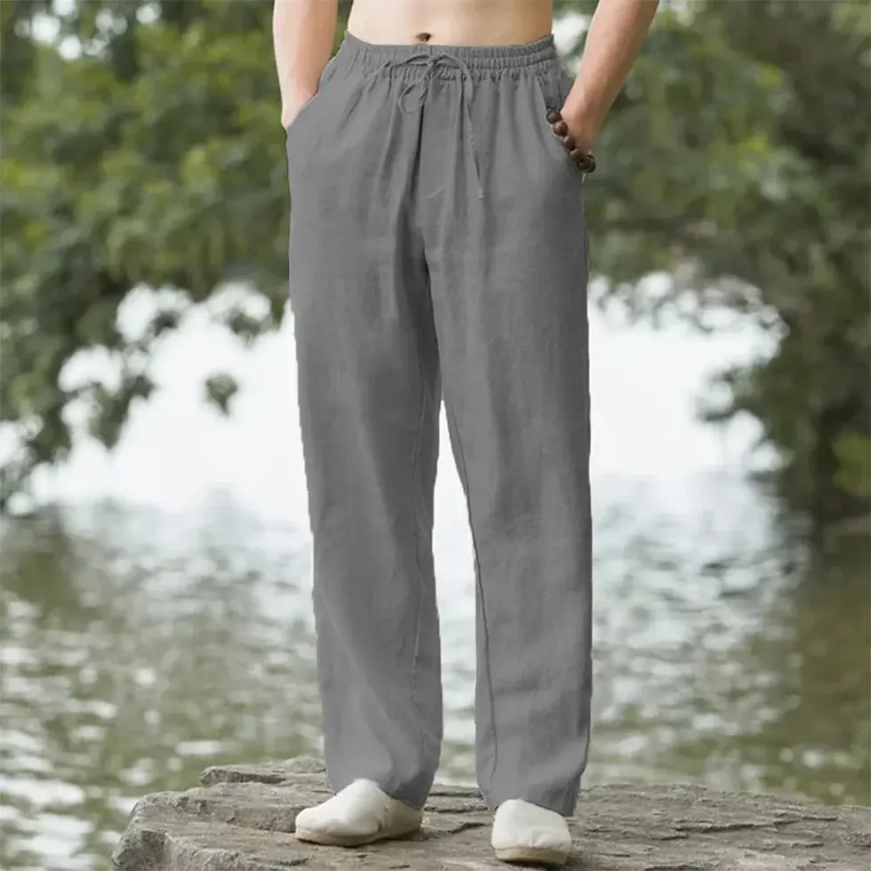 Thumbnail: 2025 New Blue Men's Beach Pants Joggers Streetwear Cotton Linen Sweatpants Casua