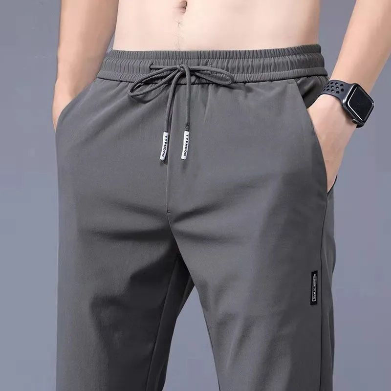 Ice Silk Men's Pants 2024 Summer New Black Gray Thin Business Casual Pants Outdo