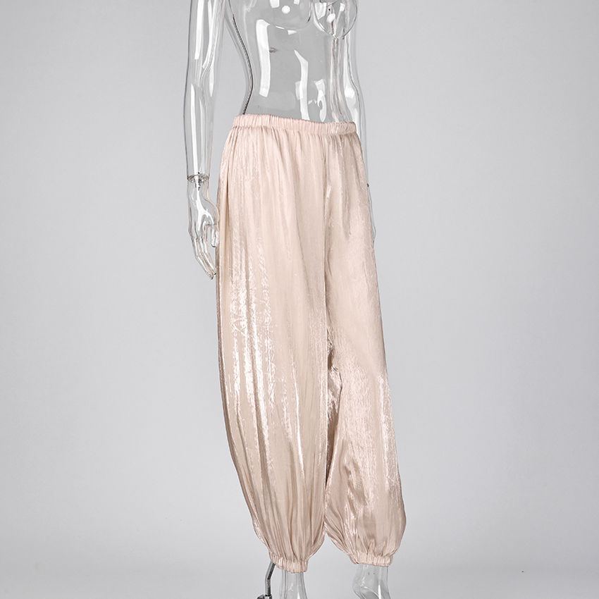 Thumbnail: Linad Elegant Pink Crepe Loose Bloomers For Woman Street Chic Pleated Trousers F