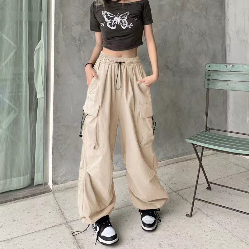 Thumbnail: 2024 Women Casual Joggers Tech Pants Solid Low Waist Pants Drawstring Wide Leg B
