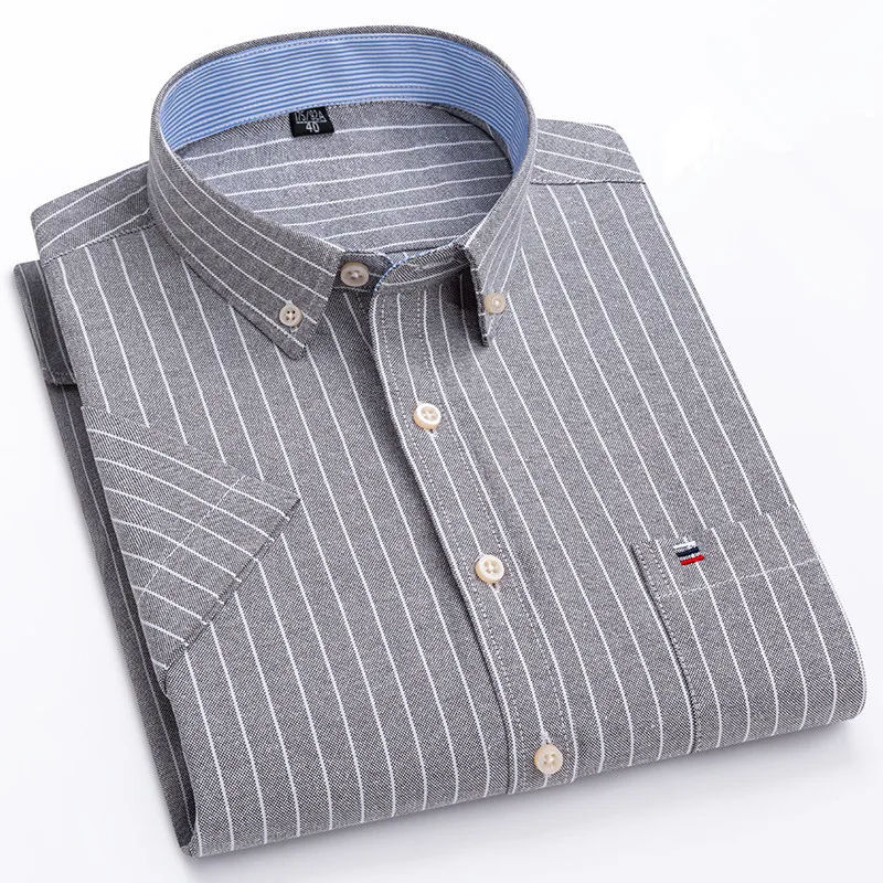 Thumbnail: Men's high-quality Oxford cotton short sleeved shirt for summer comfort breathab
