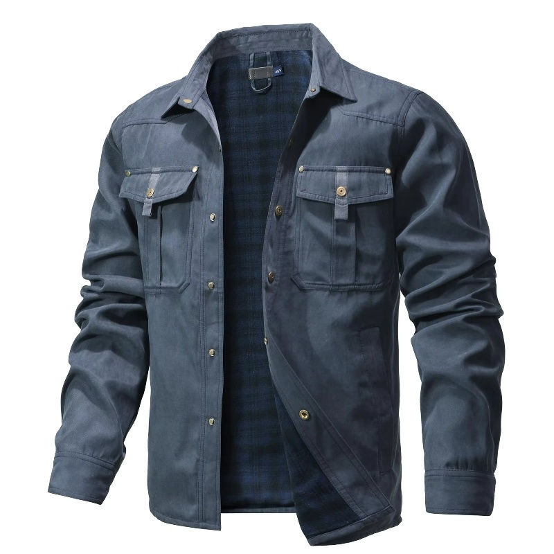Thumbnail: Men's Jackets Spring Flannel Lined Shirt Coat Shacket Casual Snap Button Overshi