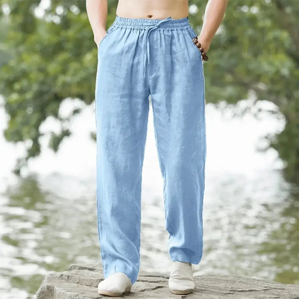 Thumbnail: 2025 New Blue Men's Beach Pants Joggers Streetwear Cotton Linen Sweatpants Casua