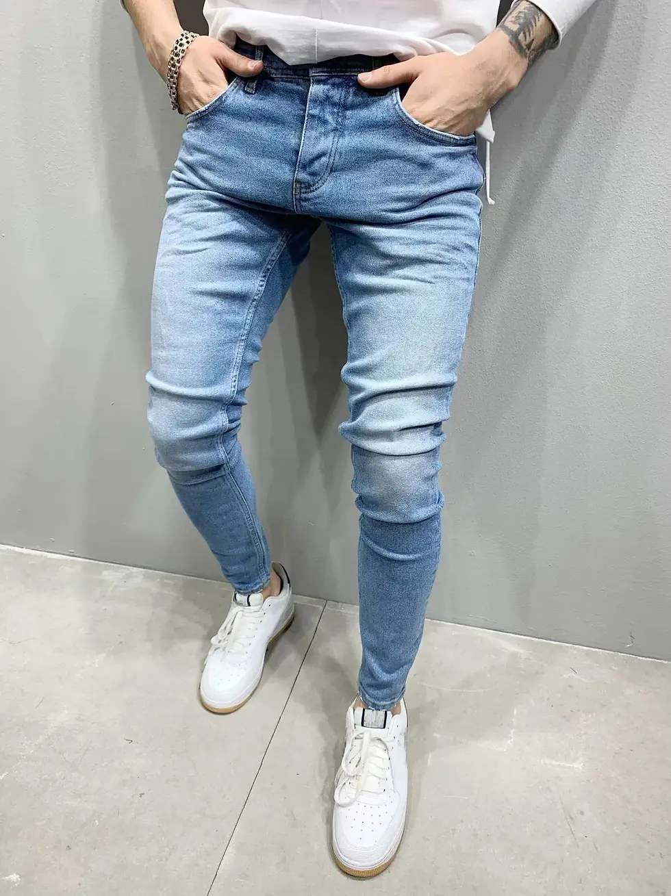 Thumbnail: Spring Mens Black Blue Pants Pure Color Stretch Jeans Street Casual Slim Fit Tro