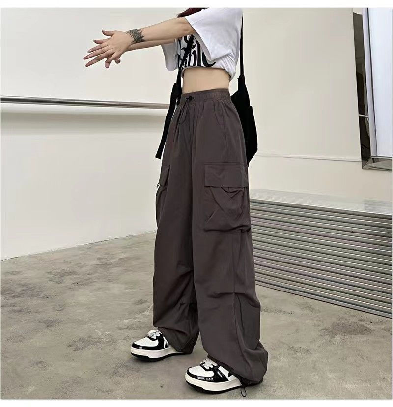 Thumbnail: 2024 Women Casual Joggers Tech Pants Solid Low Waist Pants Drawstring Wide Leg B