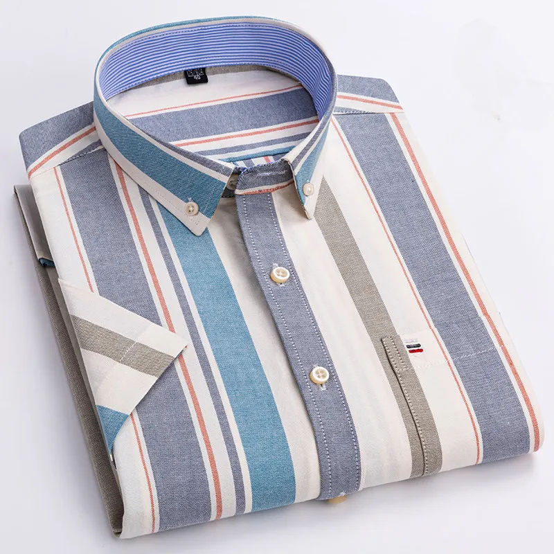 Thumbnail: Men's high-quality Oxford cotton short sleeved shirt for summer comfort breathab