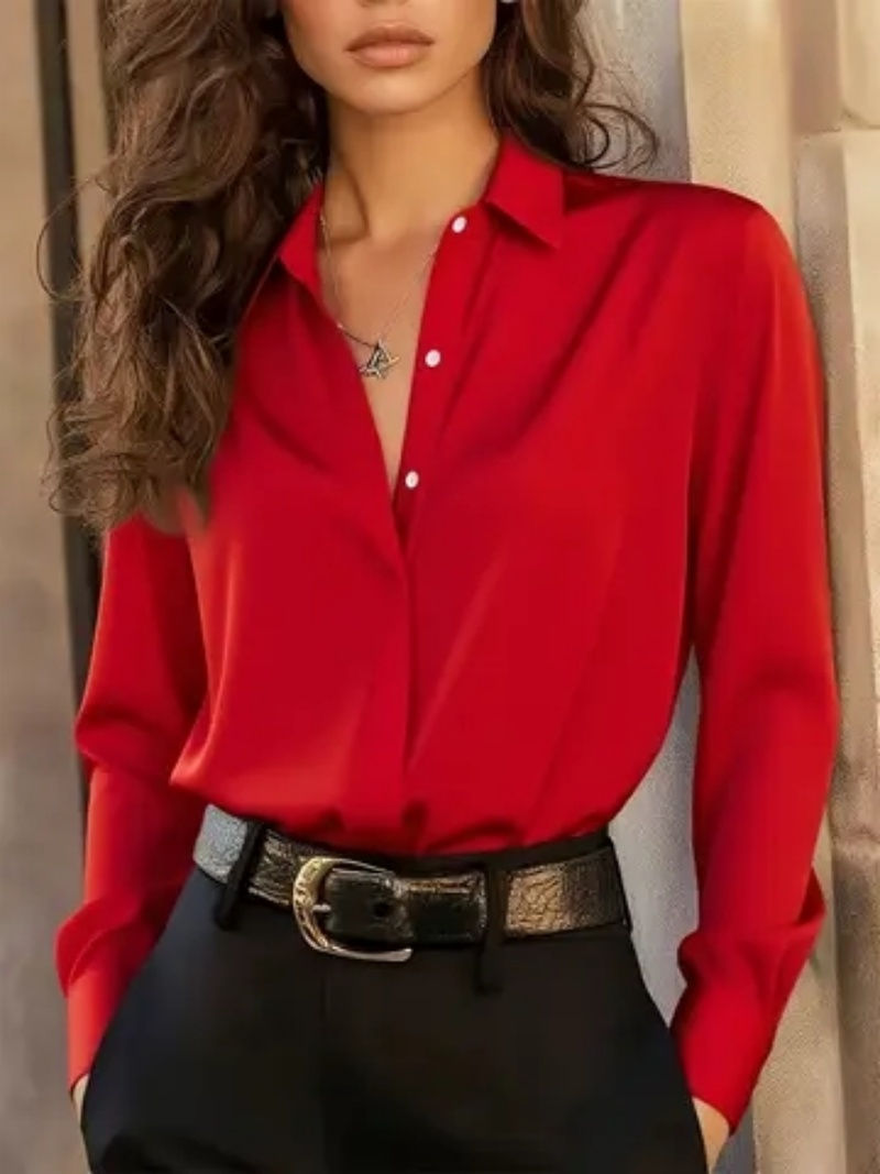 Thumbnail: Women's  Long Sleeve Button Down Blouse - Elegant Office Chic Top with Classic C