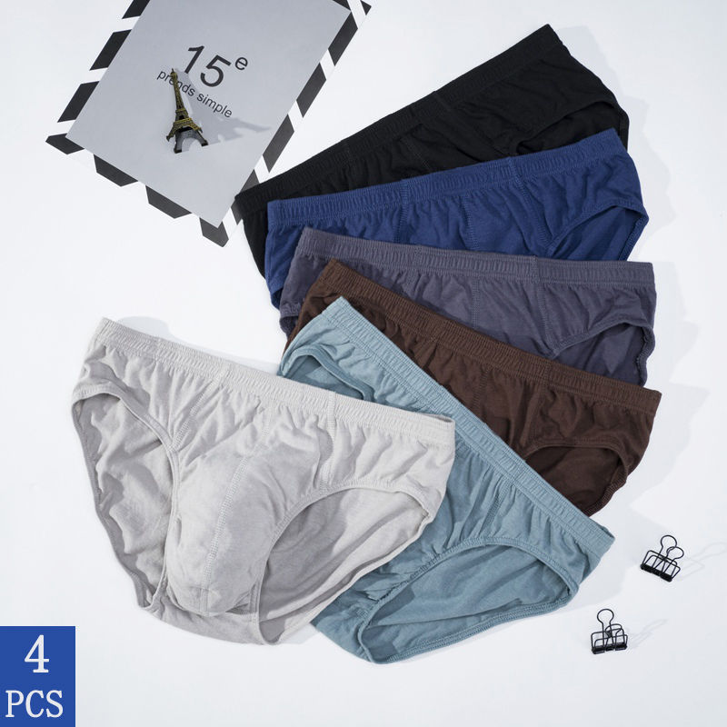 4 Pcs/Lot Men's 100% Cotton Breathable Briefs Comfortable Male Underwear Lingeri
