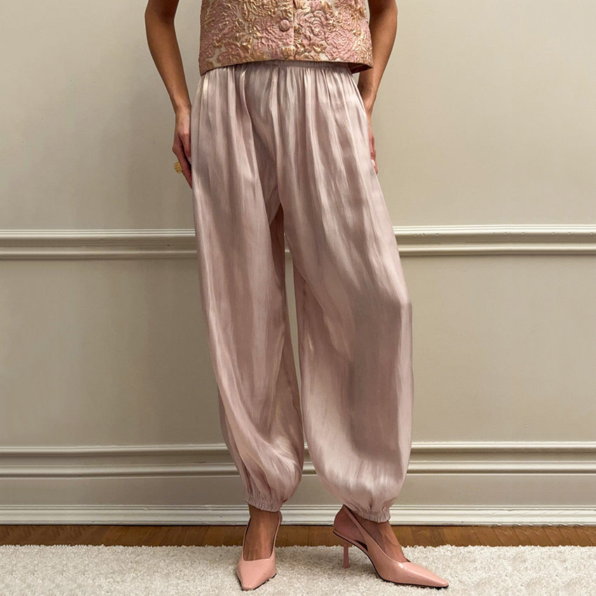 Thumbnail: Linad Elegant Pink Crepe Loose Bloomers For Woman Street Chic Pleated Trousers F