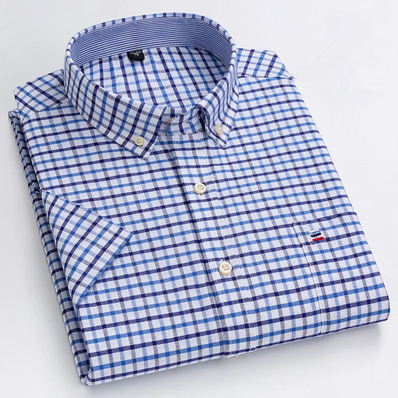 Thumbnail: Men's high-quality Oxford cotton short sleeved shirt for summer comfort breathab