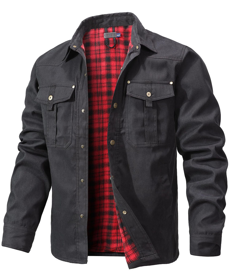 Thumbnail: Men's Jackets Spring Flannel Lined Shirt Coat Shacket Casual Snap Button Overshi