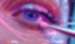 Close-up of an eye with digital neon pink lines, glitter, and a brush applying makeup, creating a futuristic and vibrant look. 2025 GLOBAL TRENDS: Beauty and Personal Care DiMotta Strategic Adriana Motta