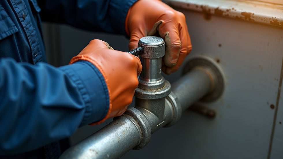 Close-up view of a plumber tightening a pipe fitting