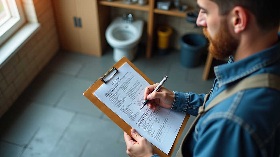 High angle view of a plumbing contractor reviewing job estimates