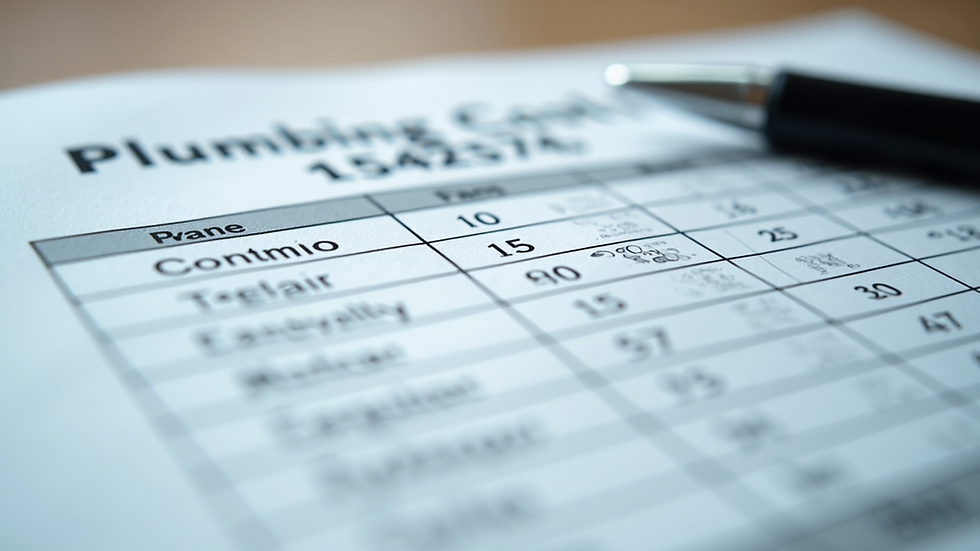 Close-up view of spreadsheet with plumbing cost data