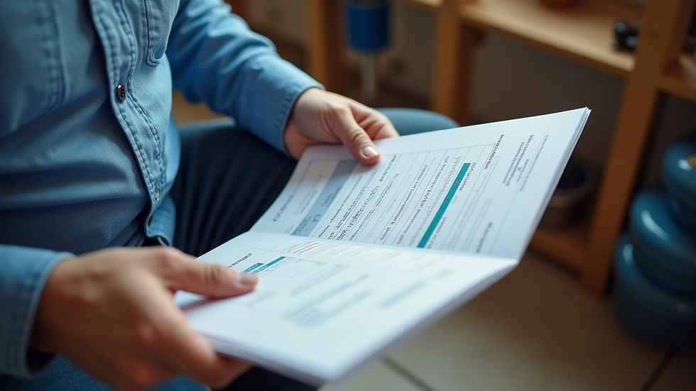 High angle view of a plumber reviewing cost sheets and invoices