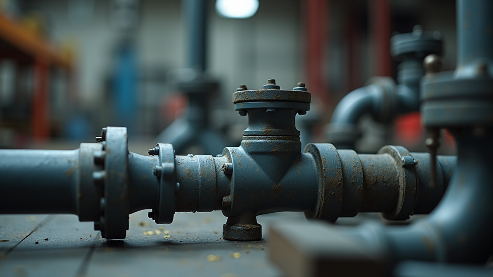 Close-up view of plumbing pipes and fittings on a workbench