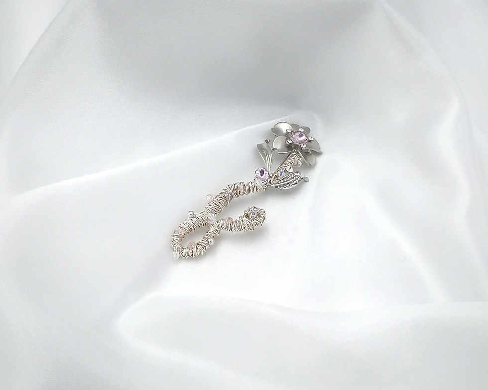 Thumbnail: Subtle Pink Crystal Silver Grooms Flower Boutonniere