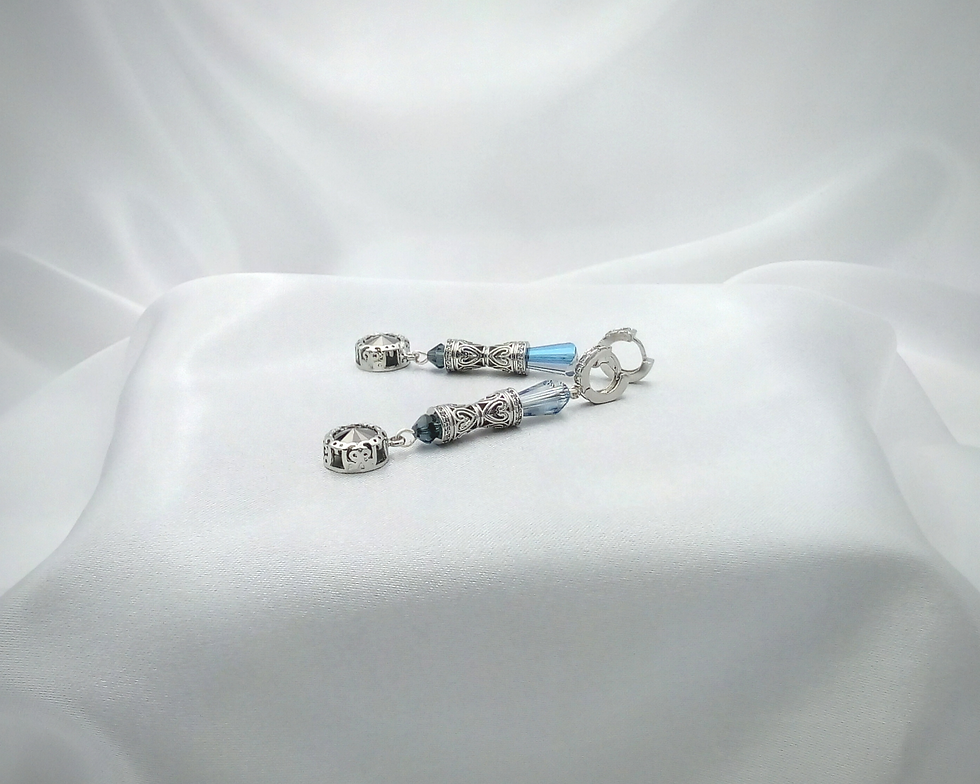 Thumbnail: Montana Blue Hematite Long Drop Crystal Wedding Earring
