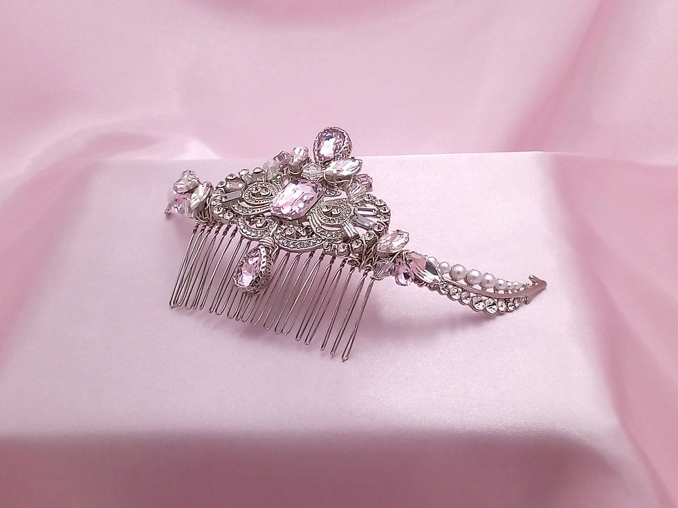 Thumbnail: Subtle Pink Crystal Wedding Hair Comb Left Side View