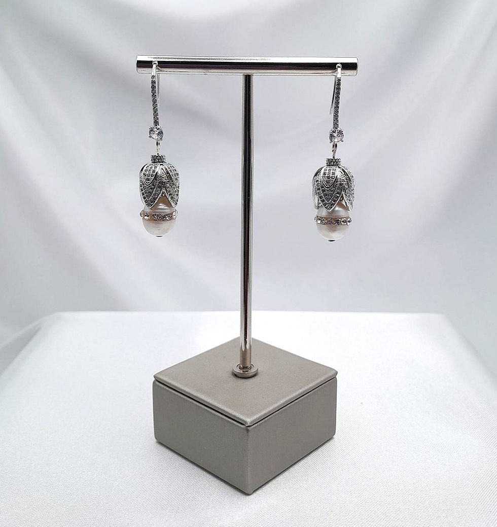 Genuine Freshwater Pearl Small Drop/Flower Inlaid Bead Earrings