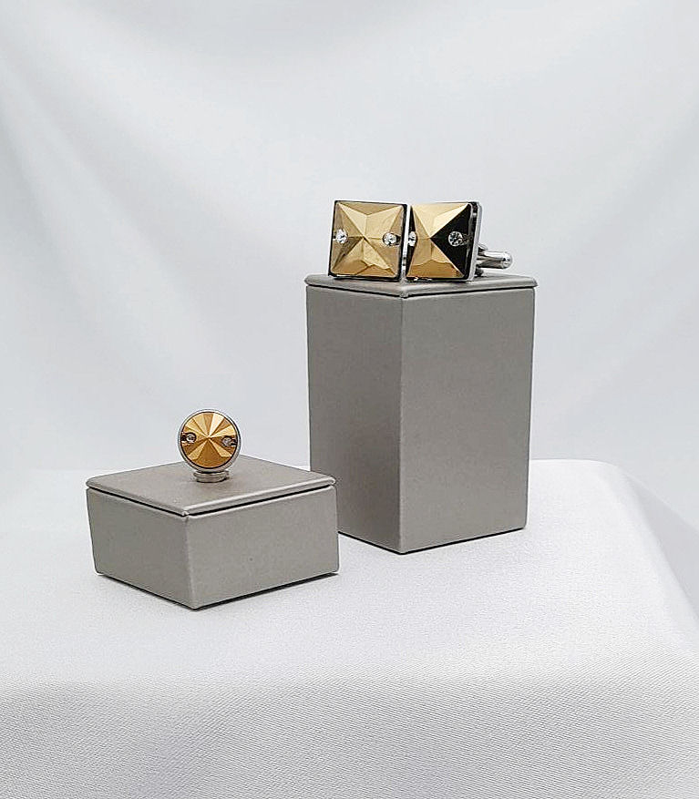 Thumbnail: Gold Crystal Square Grooms Cufflinks & Tie Pin Set