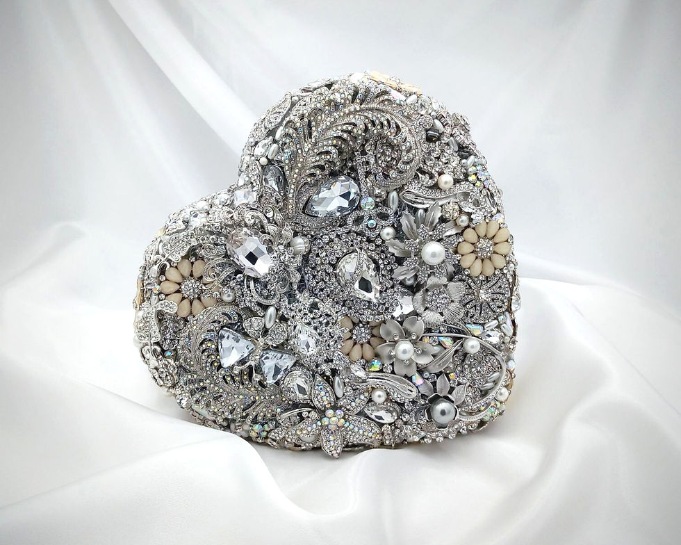 Unique Crystal & Silver Heart Shaped Wedding Jewelled Brooch Bouquet for the Bride