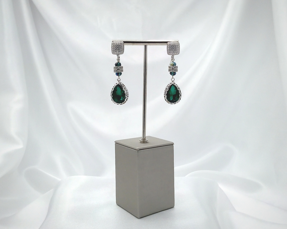 Thumbnail: Emerald Green Crystal Teardrop Square Top Wedding Earrings