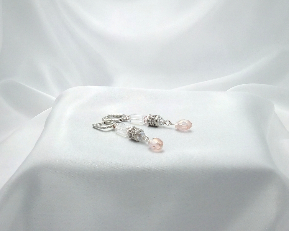Thumbnail: Subtle Pink Crystal Dangle Drop Wedding Earrings