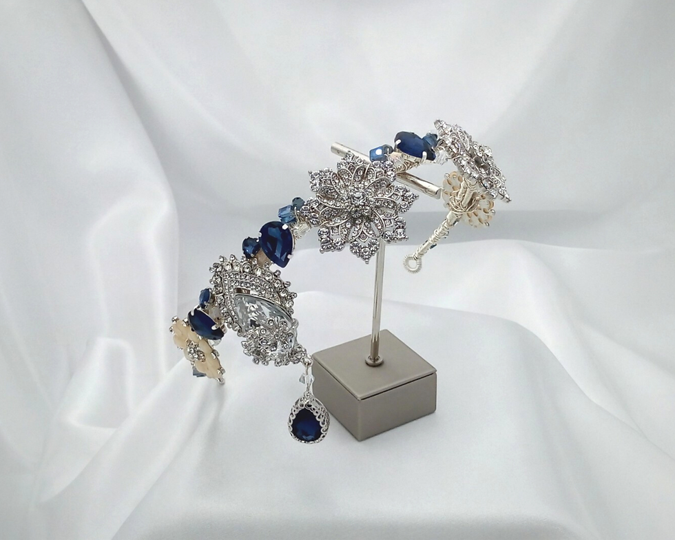 Thumbnail: Montana Blue & Clear Crystal Wedding Headpiece Crown, displaying a Blue Teardrop in a Unique Nested Setting