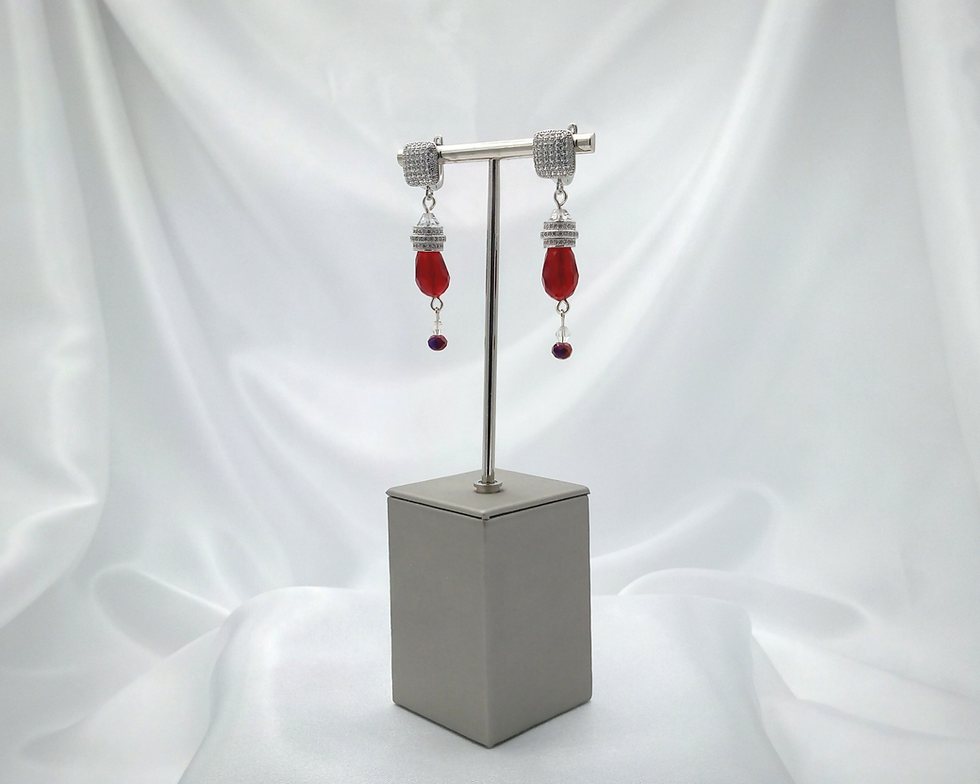 Thumbnail: Siam Red Teardrop Square Top Crystal Wedding Earrings