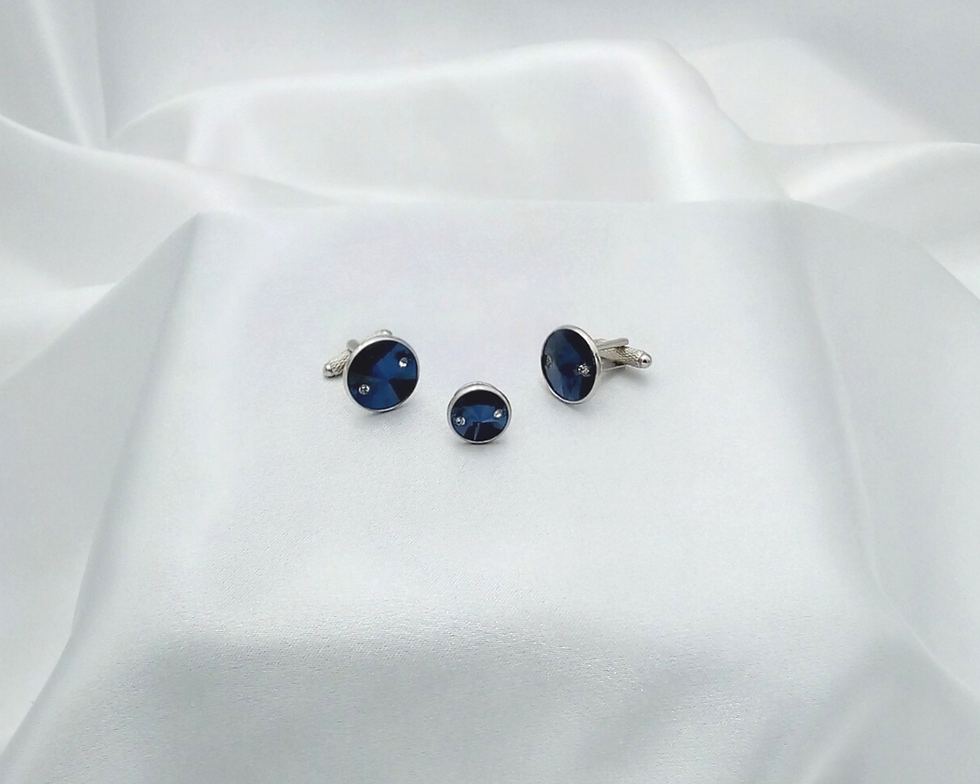 Thumbnail: Montana Blue Crystal Silver Round Grooms Cufflinks & Tie Pin Set