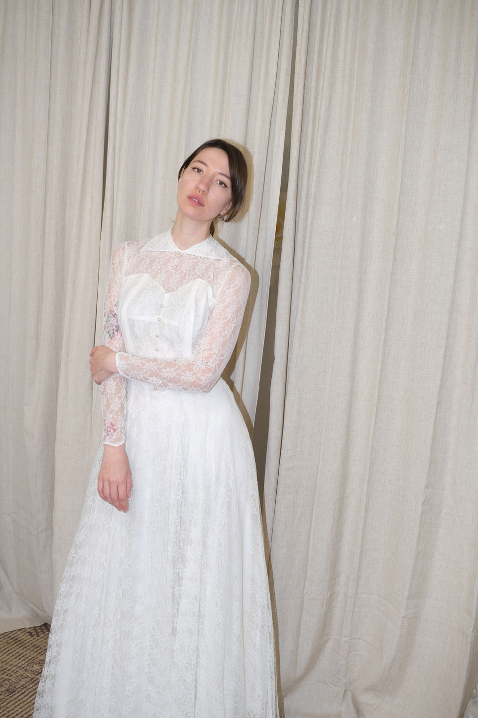Vintage 50s Sheer Lace Wedding Gown