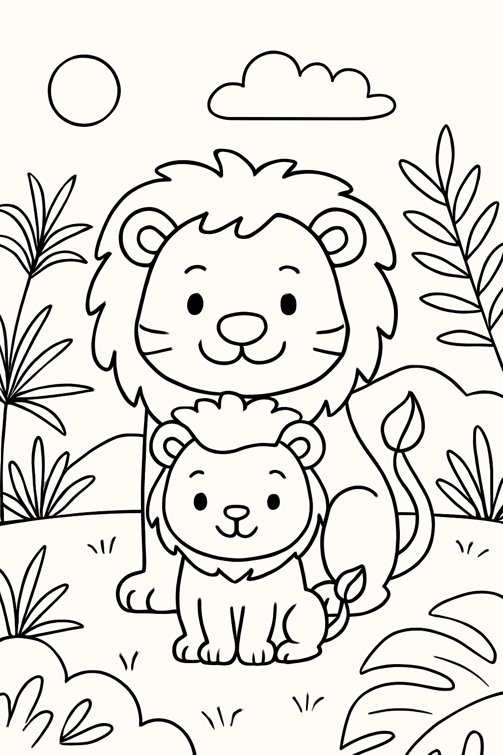 Baby Lion and Papa Lion Colouring Page