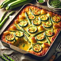 Cukkinis-spárgás gratin