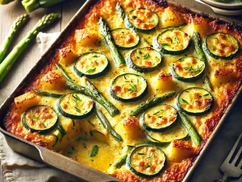 Cukkinis-spárgás gratin