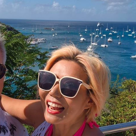 MasterChef Pookie and Heath standing overlooking the bay in St Barths