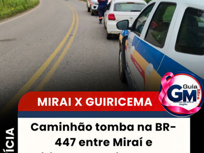 Caminhão tomba na BR-447 entre Miraí e Guiricema; equipes atuam na remoção do veículo