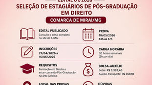 OPORTUNIDADE DE ESTÁGIO – TJMG (COMARCA DE MIRAÍ/MG)