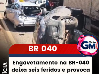 Engavetamento na BR-040 deixa seis feridos e provoca congestionamento de até 9 km em Nova Lima