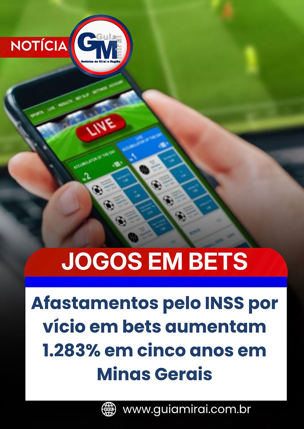 Afastamentos pelo INSS por vício em bets aumentam 1.283% em cinco anos em Minas Gerais