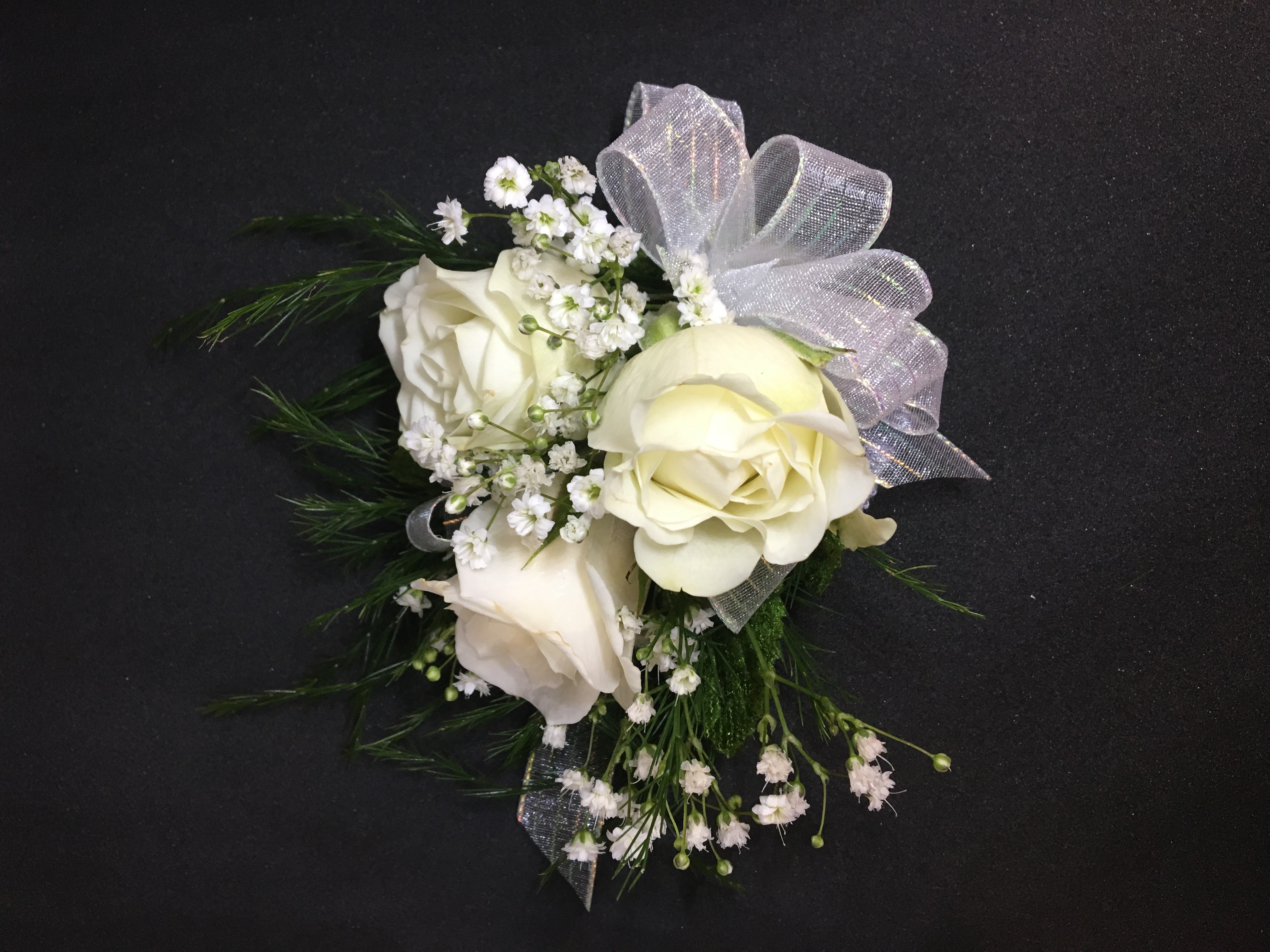 3 Bloom white spray roses corsage