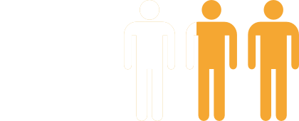 An image of five people with three-and-a-quarter colored white and one-and-three-quarters orange