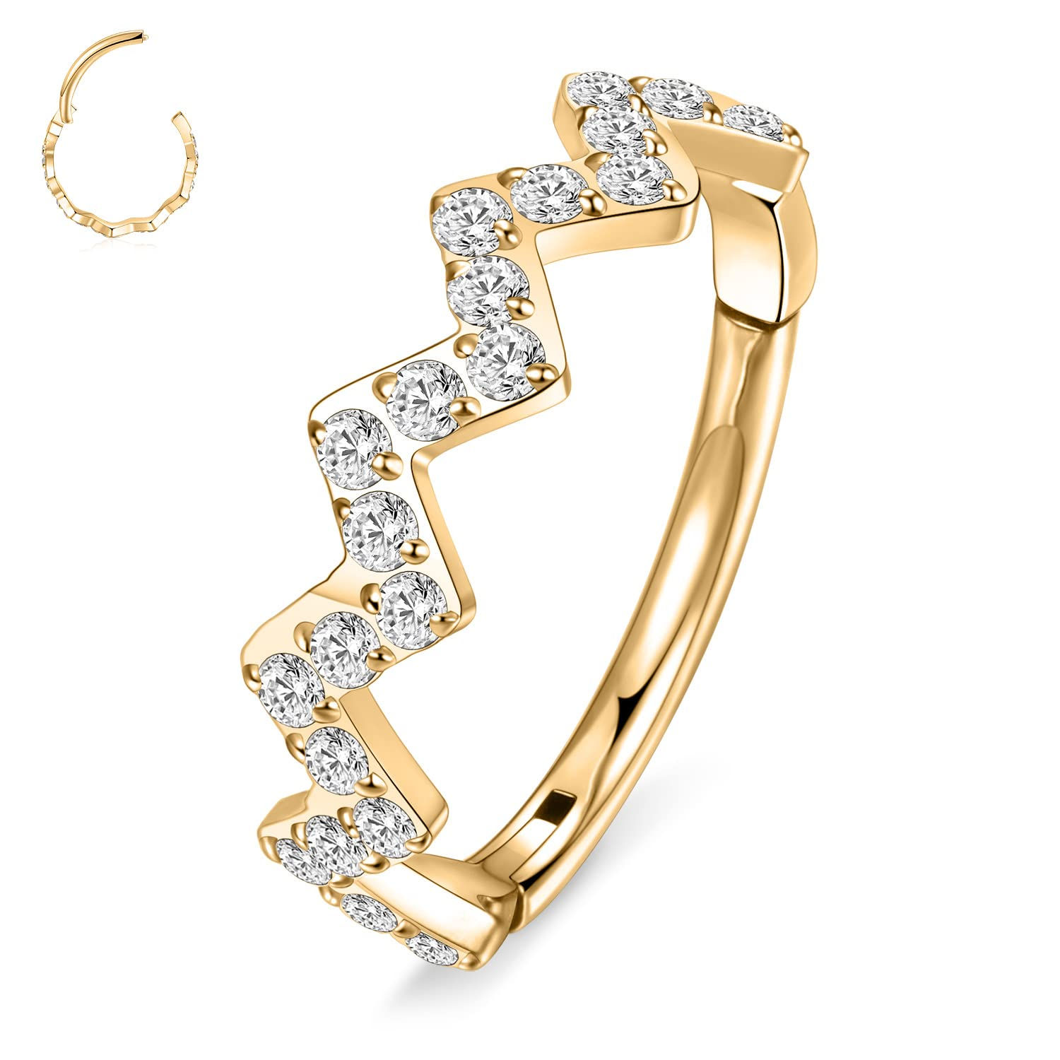 16G Sawtooth Hinged Hoop Ring - Cartilage, Helix, Nose & More, Gold