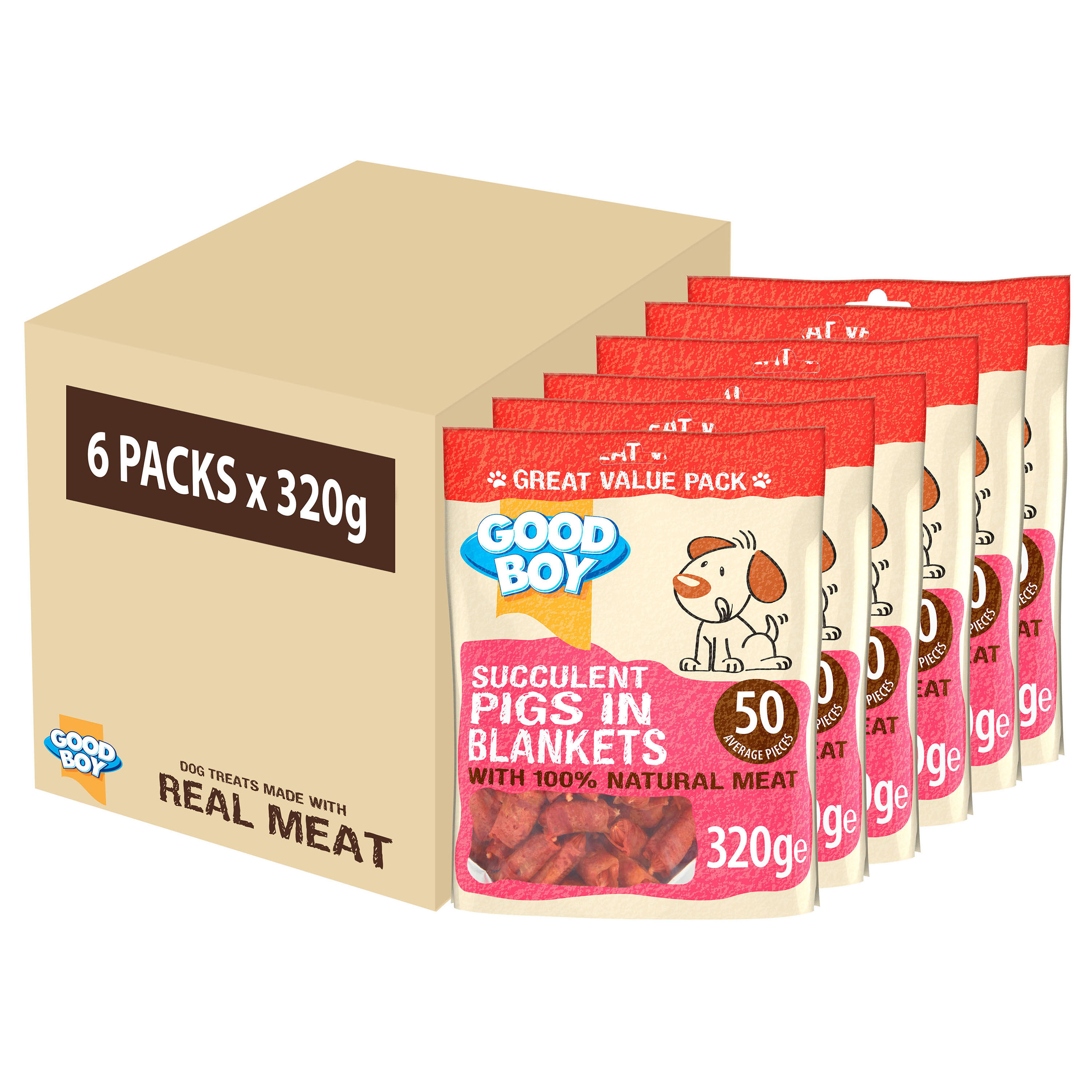 Good Boy Pigs in Blankets - Natural Dog Treats - Wheat Free Recipe - Bulk Box -
