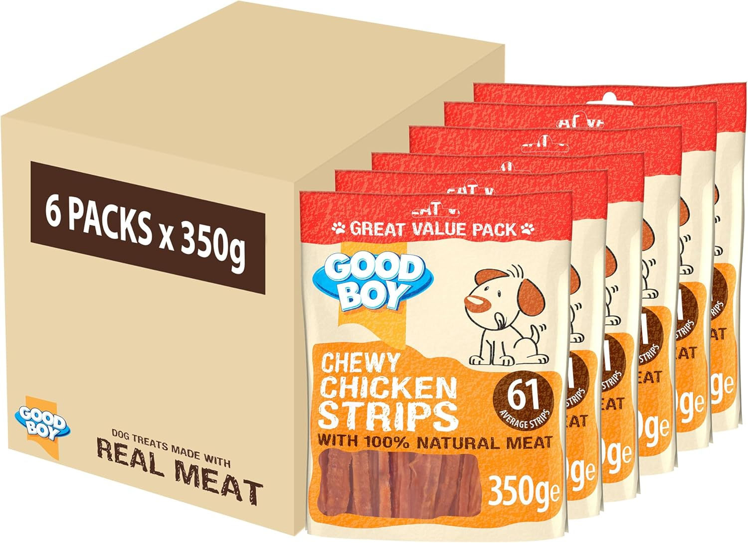 Good Boy-Chicken Strips Dog Treats-Wheat and Cereal Free Recipe- Bulk Box 6 x 35
